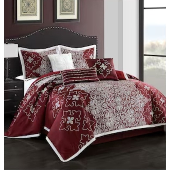 Nanshing 7 Piece Comforter Set California King Burgundy Grand Avenue Kelton - Picture 1 of 6